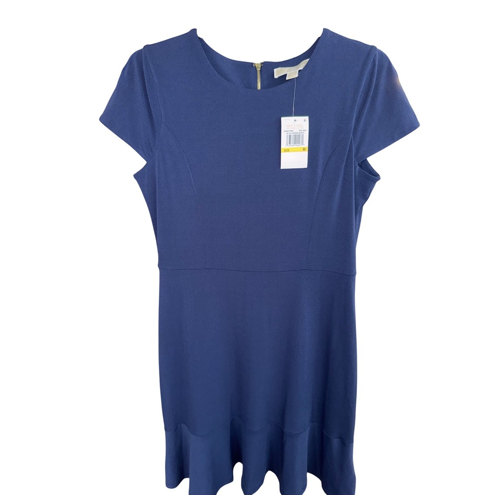 MICHAEL KORS TRUE NAVY Sheath Dress‎ with Ruffle Hem Size M NEW